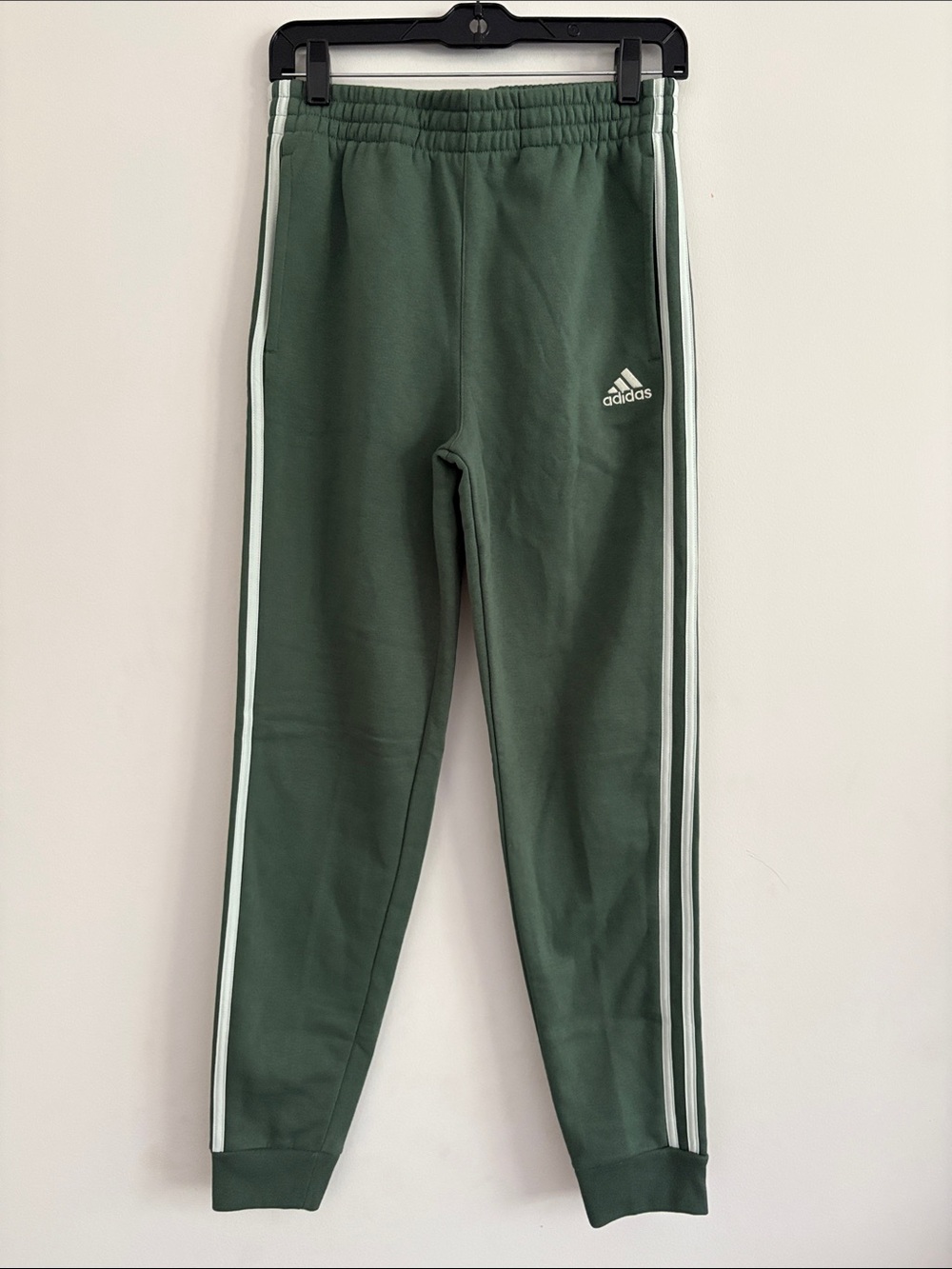 adidas Kids Dark Green Track Pants with White Three Stripes